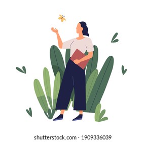 Concept of positive working environment and good conditions. Happy employee during break. Relaxed stress-free atmosphere and conducive psychological climate. Colored flat vector illustration