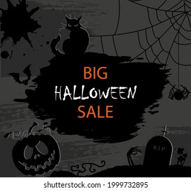 The concept of a postcard, flyer or invitation for the Halloween holiday.  A poster with creepy holiday paraphernalia. Editable layout with space for your text.
