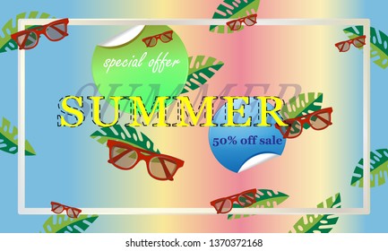 Concept postcard on the subject of summer with glasses. Vector illustration, banner.