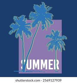 The concept of a postcard on a summer theme with summer attributes. Beach vacation, palm trees, tropics. Vector illustration, banner.