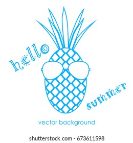 The concept of a postcard on a summer theme with summer attributes. Pineapple. Vector illustration, banner.