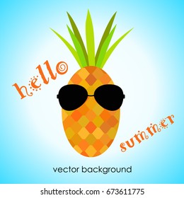 The concept of a postcard on a summer theme with summer attributes. Pineapple. Vector illustration, banner.