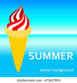 The concept of a postcard on a summer theme with summer attributes. 
Beach vacation, sea, ice cream. Vector illustration, banner.