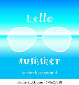 The concept of a postcard on a summer theme with summer attributes. 
Beach vacation, sea, sunglasses. Vector illustration, banner.