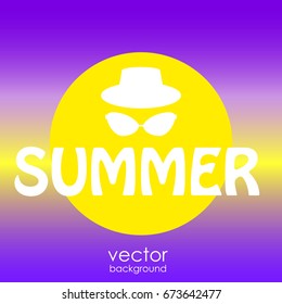 The concept of a postcard on a summer theme with summer attributes. Beach vacation, hat, sunglasses. Vector illustration, banner.