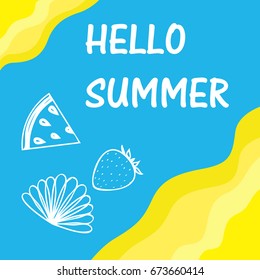 The concept of a postcard on a summer theme with summer attributes. 
Vector illustration, banner.