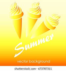 The concept of a postcard on a summer theme with summer attributes.  Beach vacation, ice cream. Vector illustration, banner.