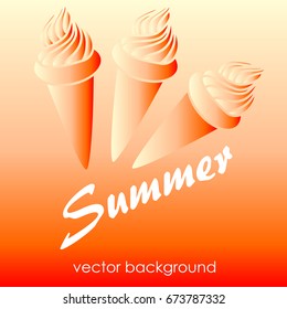 The concept of a postcard on a summer theme with summer attributes.  Beach vacation, ice cream. Vector illustration, banner.