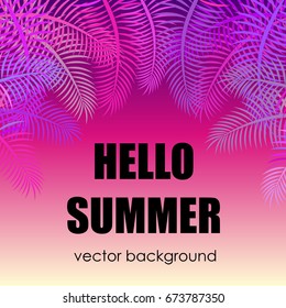 The concept of a postcard on a summer theme with summer attributes.  Beach vacation, palm trees, tropics. Vector illustration, banner.