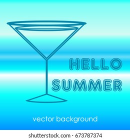 The concept of a postcard on a summer theme with summer attributes.  Beach vacation, cocktail. Vector illustration, banner.