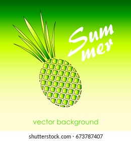 The concept of a postcard on a summer theme with summer attributes.  
Beach vacation, pineapple. Vector illustration, banner.