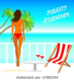 The concept of a postcard on a summer theme with summer attributes. Vector illustration, banner.