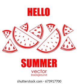 The concept of a postcard on a summer theme with summer attributes. Watermelon. Vector illustration, banner.