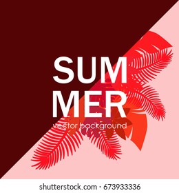 The concept of a postcard on a summer theme with summer attributes. Summer vacation, tropical plants. Vector illustration, banner.