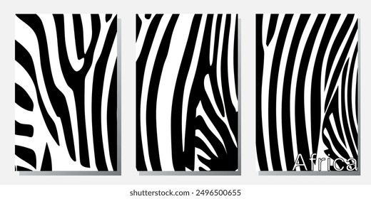 Сreative concept of postcards with an abstract image of a zebra, leopard in a minimalistic style. Modern art design templates for holidays, advertising, branding, banners, covers, label