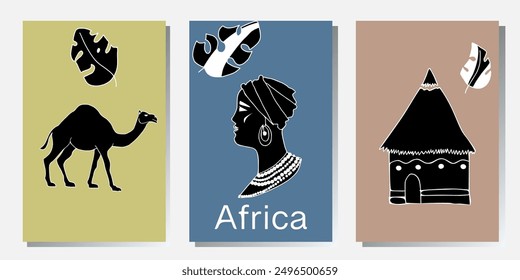 Сreative concept of postcards with an abstract image of a zebra, leopard in a minimalistic style. Modern art design templates for holidays, advertising, branding, banners, covers, label