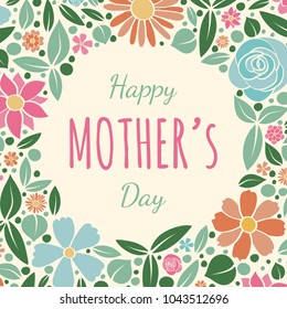 Concept of a poster with colorful flowers for Mother's Day. Vector.