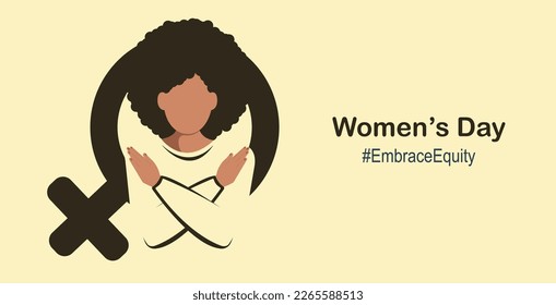 Concept poster for International Women's Day in beige solid colors. Embrace Equity Woman EmbraceEquity Women's Day Campaign Theme.