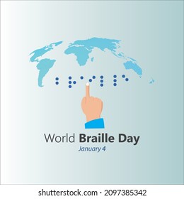 Concept Poster of World Braille Day (January 4) with text World Braille Day made by braille alphabet.