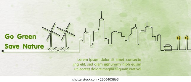 Concept poster's campaign of World environment day in line art and watercolors style and vector design with slogan wording, example texts.