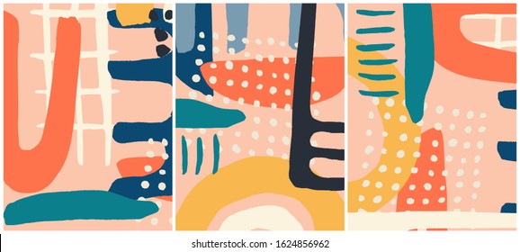 Concept posters set with geometric elements and shapes. Abstraction colorful print. Abstract contemporary modern trendy vector illustration 
