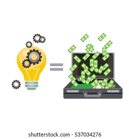 The concept of power the idea of the drawing is equal to the suitcase of money. Dollars for the idea.