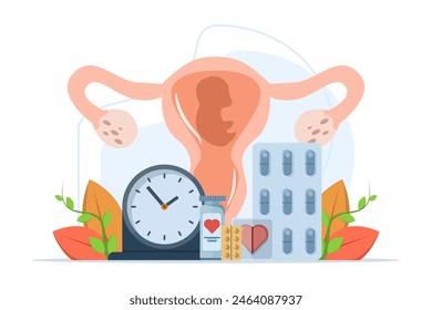 Konzept des Schwangerschaftschecks oder des Schwangerschaftsprogramms. Betreuung durch den Facharzt Schwangerschaftsberatung. Vektorillustration für die Vorlage der Landingpage der Website im Querformat.