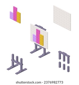 Concept with presentation board of graphs in isometric style for printing and design.Vector illustration.