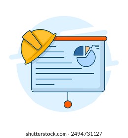 Concept of presenting new projects to partners and colleagues. shows graphs and pie charts. foreman giving presentation to client in conference meeting room. Modern vector illustration.