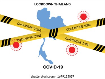 Konzept der Prävention Covid-19-Virus-Ausbruch Pandemie und Schließung Thailand Land. Thailand Karte und Schlüsselschloss. Vektorillustration.
