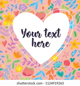 Concept print card design with text box in vector on cute flower seamless pattern background