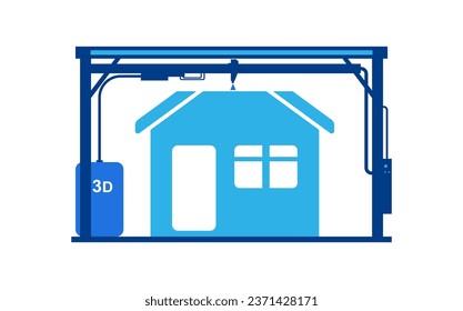Concept of printing a house using a 3D printer. Vector illustration.