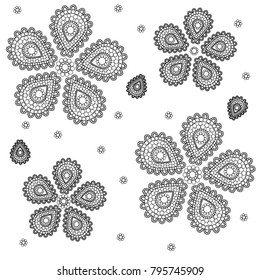 A concept for printing on fabric vector illustration. Geometrical pattern. Pattern of dots, leaves, petals. The idea for applying floral pattern.