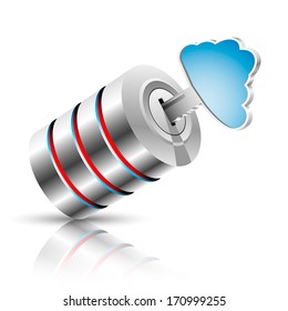 Concepto de base de información privada como nube. Ilustración vectorial.