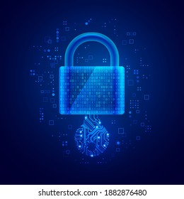 concept of private key in cyber security technology, graphic of lock pad combine with binary code and electronic key