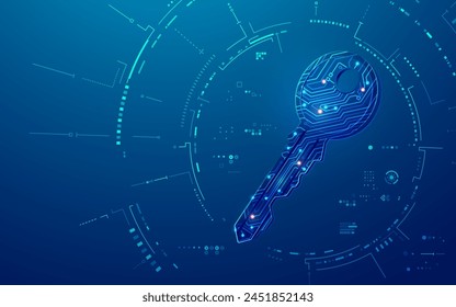 concept of private key or cyber security, graphic of electronic pattern  key with futuristic element