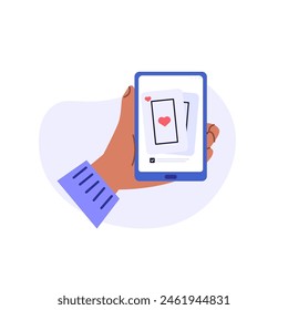 Concepto de ludopatía, ludomanía, adicciones conductuales. Hombre adicto por apostar sufriendo adicción al juego con las cartas. Ilustración vectorial en diseño plano para Anuncio de Web, UI
