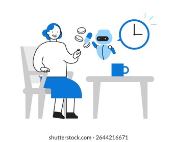 Concept: Problem Solving.  Cartoon character heads of People using AI. Close-up illustrations of an elderly person managing medication with AI. Vector illustration.