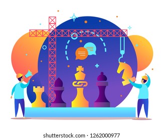 Concept of problem solving, strategy building, development flat design gradient illustration
