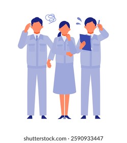 Concept for Problem Solving.  work uniforms people cartoon character head collection set. People face profiles avatars and icons. Close up image of negative people. Vector flat illustration.