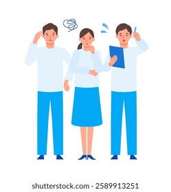 Concept for Problem Solving.  Working people cartoon character head collection set. People face profiles avatars and icons. Close up image of negative people. Vector flat illustration.