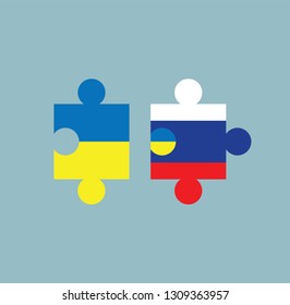 Concept of the problem of Ukraine, Russia in the form of puzzles, crisis of relations, annexation of the Crimea, situation, aggression, vector, illustration