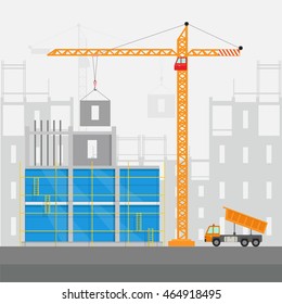 Concept of process construction building a house vector illustration background.