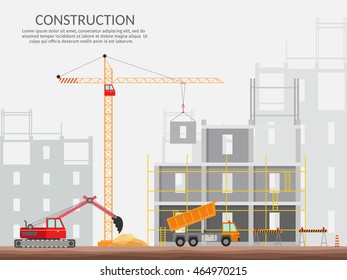 Concept of process construction building a house vector illustration background.