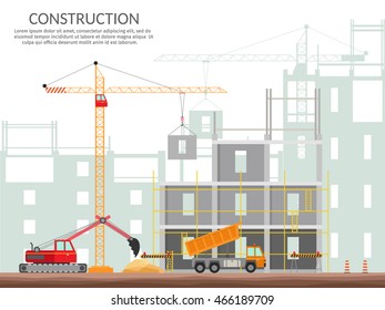 Concept of process construction building a house vector illustration background.