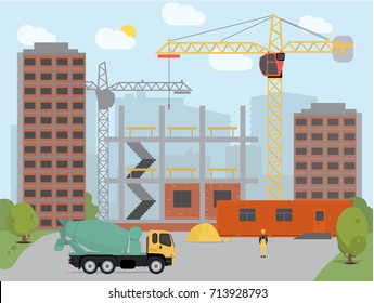 Concept of process construction building a house vector illustration background.