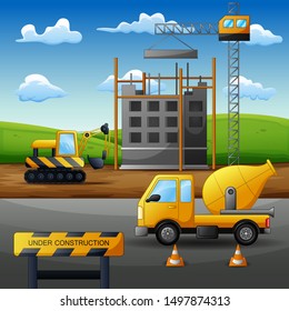 Concept of process construction site with equipment