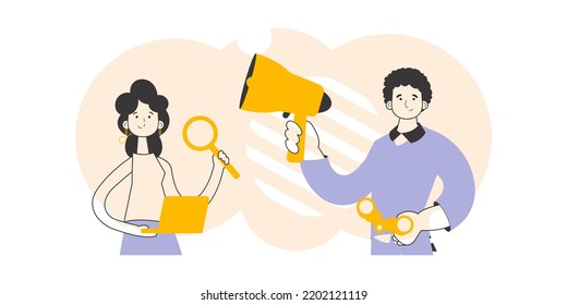 The concept of the process of hiring staff for work. Modern linear style. Vector illustration.