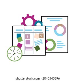 Concept Process Management To Do Task, Reach To Goal In Business, Planning And Control Project, Vector Scrum Board For Solution, Backlog And Appointment, Result And Feedback Illustration