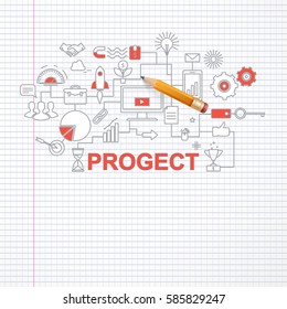 Concept process, progect technology, conversions marketing. Flat thin line design vector illustration